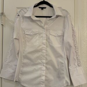 Zac & Rachel White Button Down Shirt with Lace Sleeves